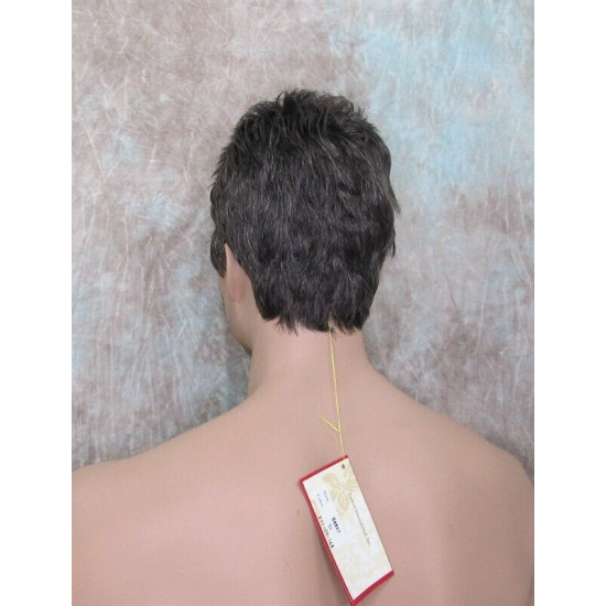 DANNY | Medium Brown 25% Gray Spiky Top Men's Wig Short Short Sides 