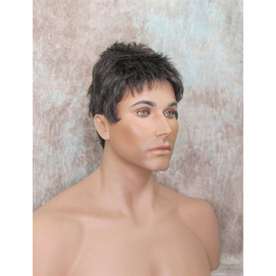 DANNY | Medium Brown 25% Gray Spiky Top Men's Wig Short Short Sides 