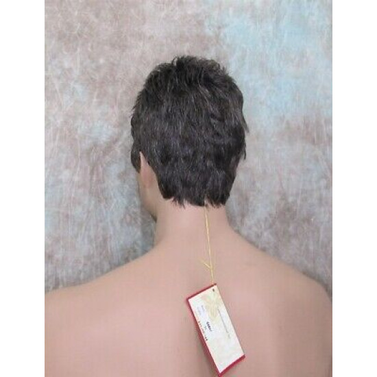 DANNY | Medium Brown 25% Gray Spiky Top Men's Wig Short Short Sides 