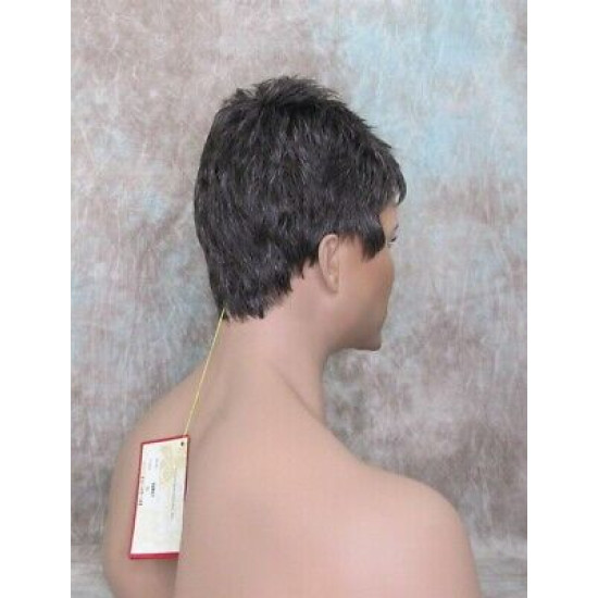 DANNY | Medium Brown 25% Gray Spiky Top Men's Wig Short Short Sides 