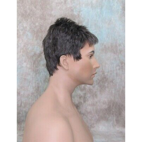 DANNY | Medium Brown 25% Gray Spiky Top Men's Wig Short Short Sides 