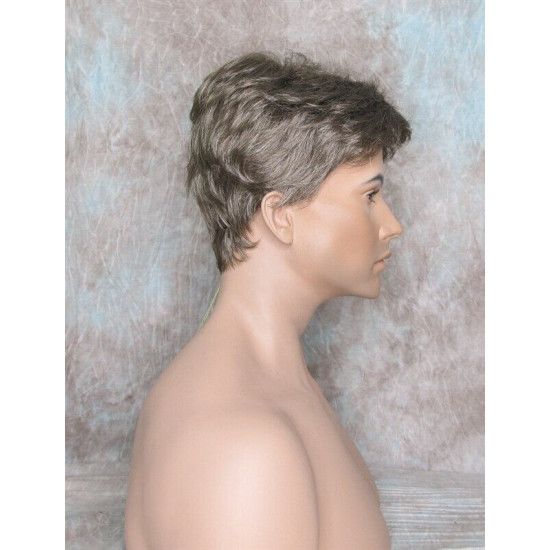 MARK | Golden Brown 35% Gray Men's Wig Trendy Wispy Layered Bangs 