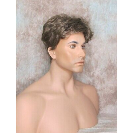 MARK | Golden Brown 35% Gray Men's Wig Trendy Wispy Layered Bangs 