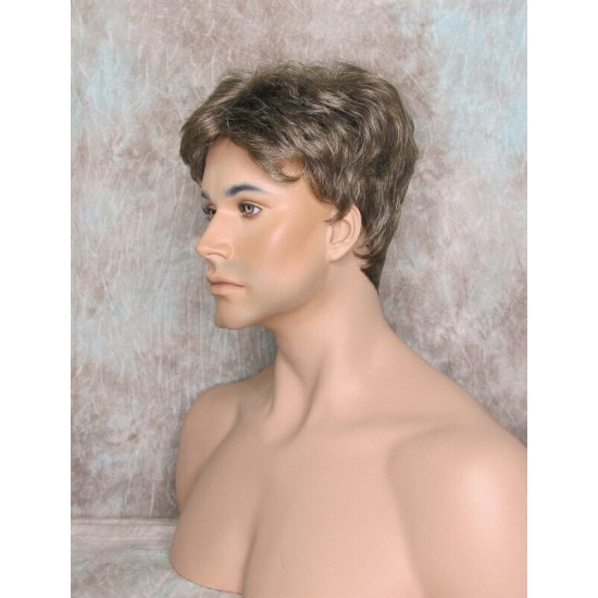 MARK | Golden Brown 35% Gray Men's Wig Trendy Wispy Layered Bangs 