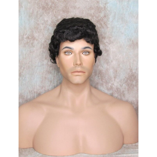 JUSTIN | Darkest Brown Men's Wig Short Tight Curls "Will Ferrell Style"
