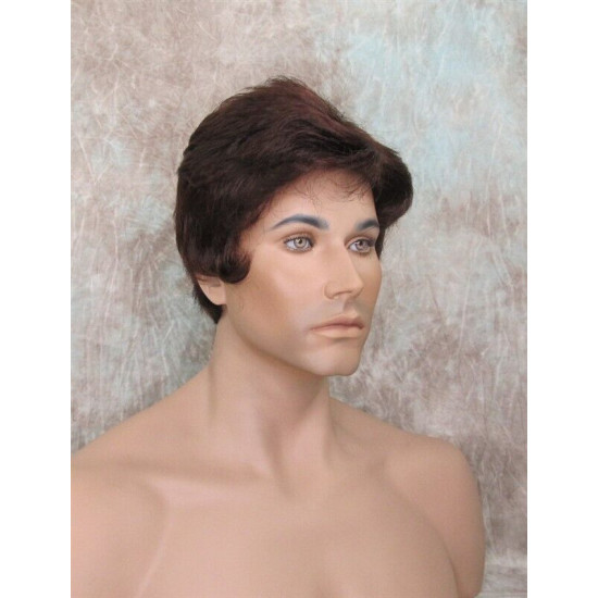 CHARLES | Dark Auburn Short Layered Men's Wig Simulated Side Part Man 