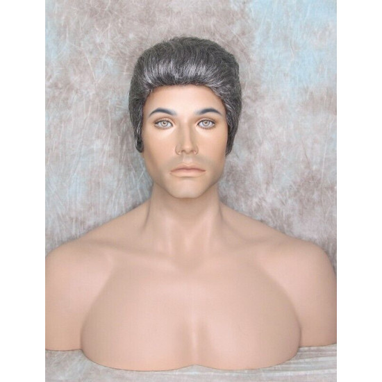 GREGORY | Charcoal Gray Gentle Wave Men's Wig Longer Top Full Hairpiece 