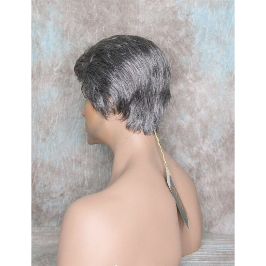 GREGORY | Charcoal Gray Gentle Wave Men's Wig Longer Top Full Hairpiece 