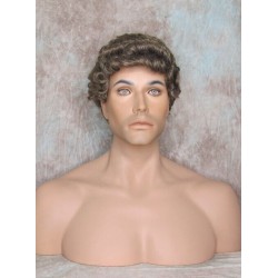 JUSTIN | Medium Brown 35% Gray Short Tight Curls Men's Wigs 