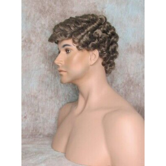 JUSTIN | Medium Brown 35% Gray Short Tight Curls Men's Wigs 
