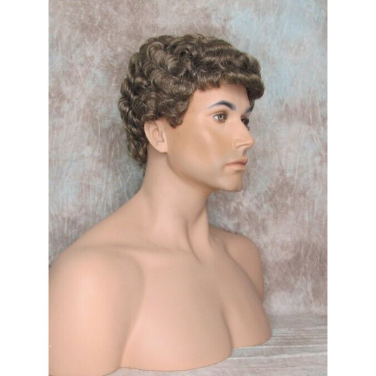 JUSTIN | Medium Brown 35% Gray Short Tight Curls Men's Wigs 