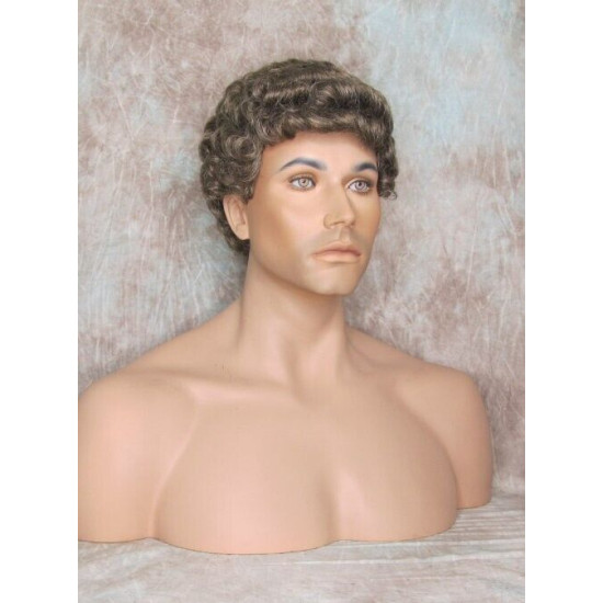 JUSTIN | Medium Brown 35% Gray Short Tight Curls Men's Wigs 