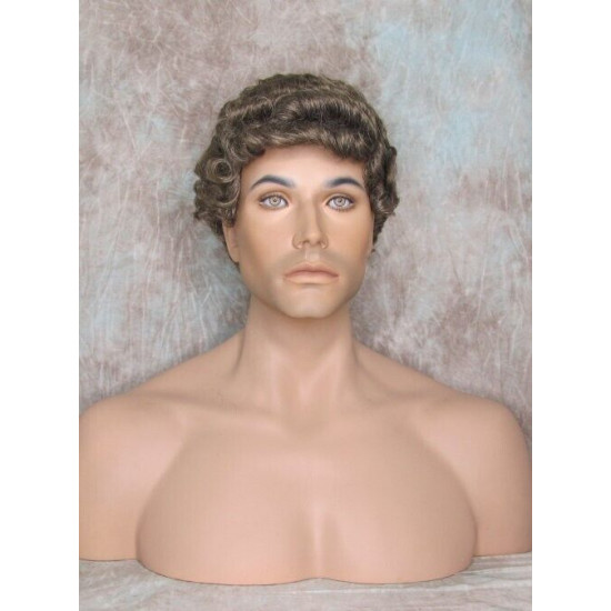 JUSTIN | Medium Brown 35% Gray Short Tight Curls Men's Wigs 