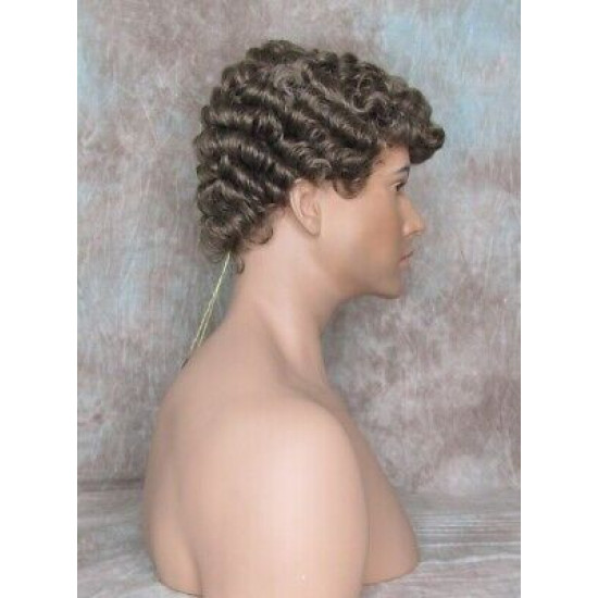 JUSTIN | Medium Brown 35% Gray Short Tight Curls Men's Wigs 