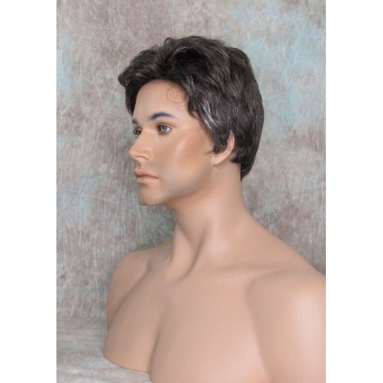 ALEX | Dark Gray Monofilament Top Hand-Tied Men's Wig Short Short Sides 