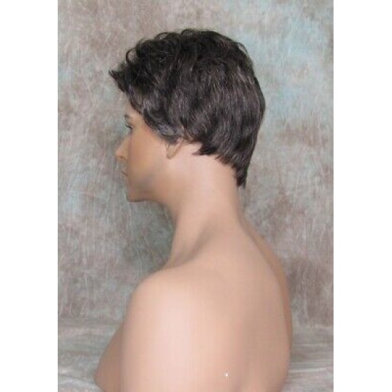 ALEX | Dark Gray Monofilament Top Hand-Tied Men's Wig Short Short Sides 