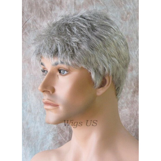 DANNY | Medium Gray Spiky Top Men's Wig Short Short Sides 