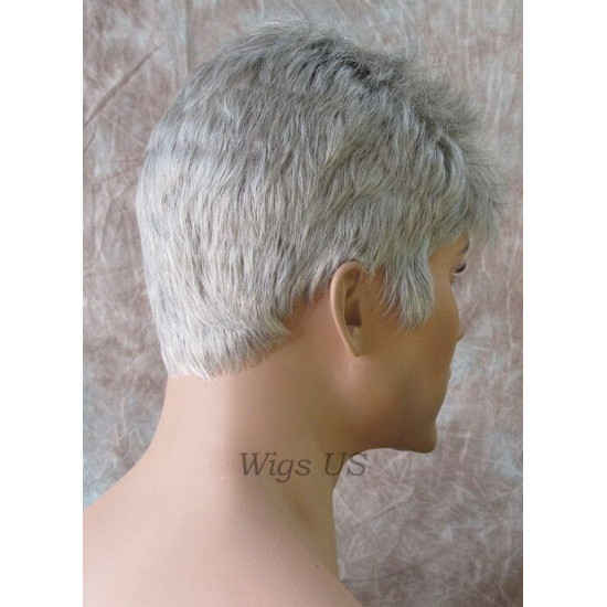 DANNY | Medium Gray Spiky Top Men's Wig Short Short Sides 