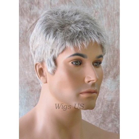 DANNY | Medium Gray Spiky Top Men's Wig Short Short Sides 