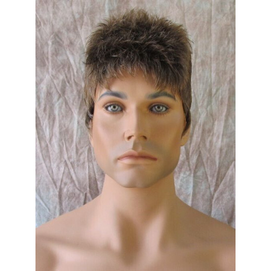 DANNY | Medium Brown Gray Mix Spiky Top Men's Wig Short Short Sides 48