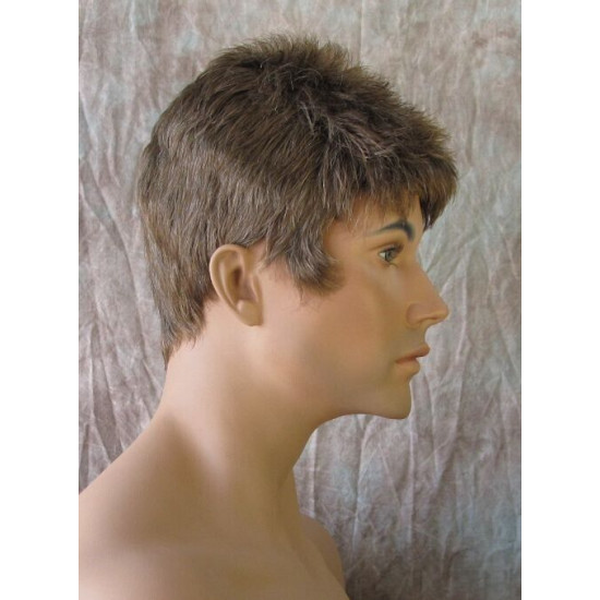 DANNY | Medium Brown Gray Mix Spiky Top Men's Wig Short Short Sides 48