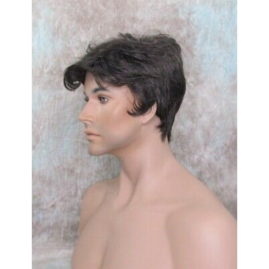 CHARLES | Medium Brown 25% Gray Short Layered Men's Wig Simulated Side Part Man 