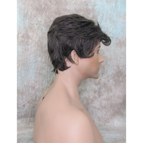 CHARLES | Medium Brown 25% Gray Short Layered Men's Wig Simulated Side Part Man 