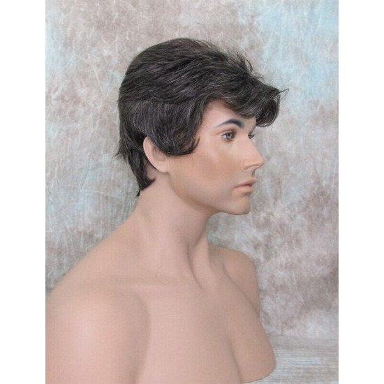 CHARLES | Medium Brown 25% Gray Short Layered Men's Wig Simulated Side Part Man 
