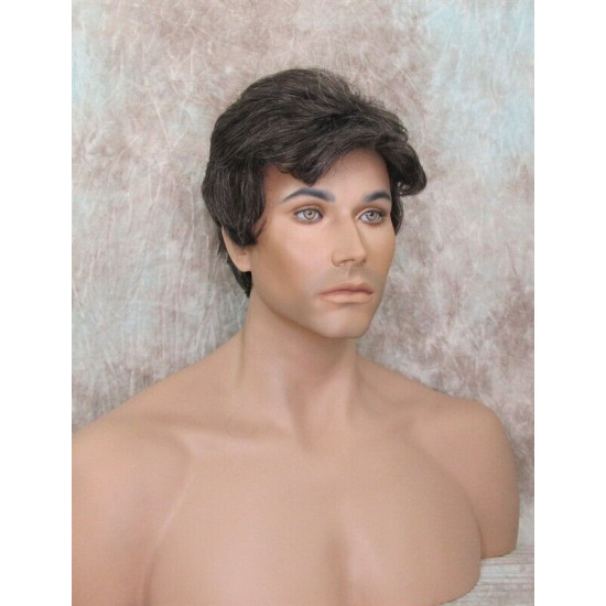 CHARLES | Medium Brown 25% Gray Short Layered Men's Wig Simulated Side Part Man 