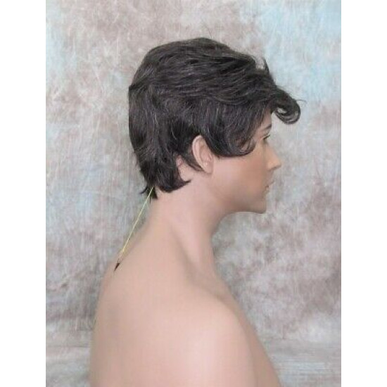 CHARLES | Medium Brown 25% Gray Short Layered Men's Wig Simulated Side Part Man 