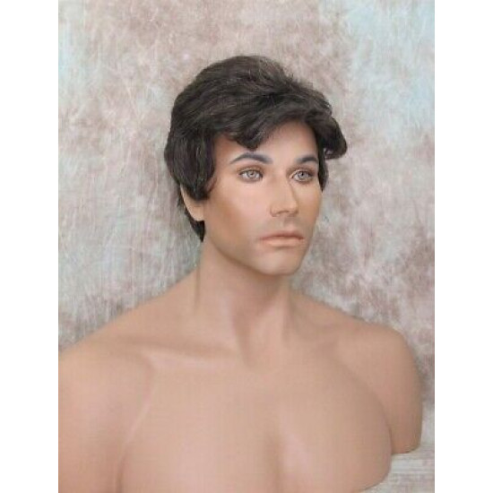 CHARLES | Medium Brown 25% Gray Short Layered Men's Wig Simulated Side Part Man 