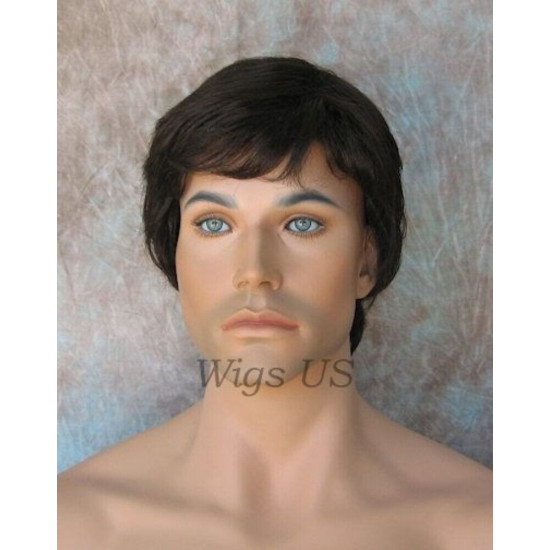 EDWARD | New Look Dark Brown Mens Wig Short Layered Style Left Side Skin Part