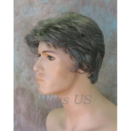 CHARLES | Dark Gray Short Layered Men's Wig Simulated Side Part Man 