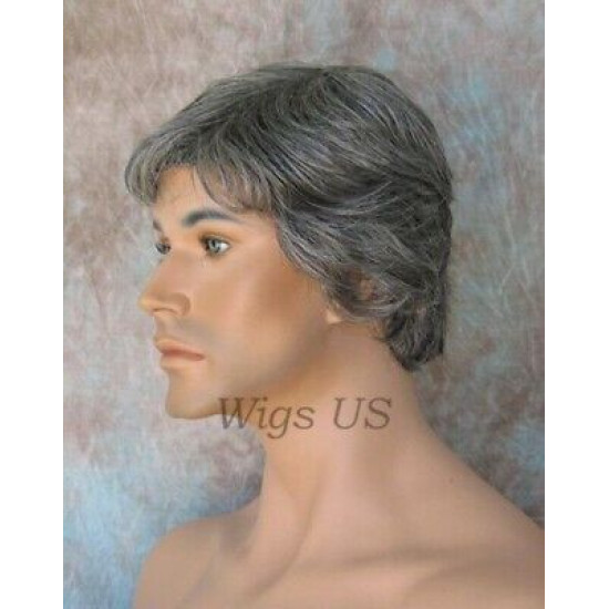 EDWARD | New Look Charcoal Gray Mens Wig Short Layered Style Left Side Part