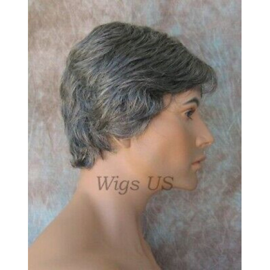 EDWARD | New Look Charcoal Gray Mens Wig Short Layered Style Left Side Part