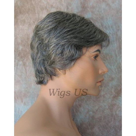 EDWARD | New Look Charcoal Gray Mens Wig Short Layered Style Left Side Part