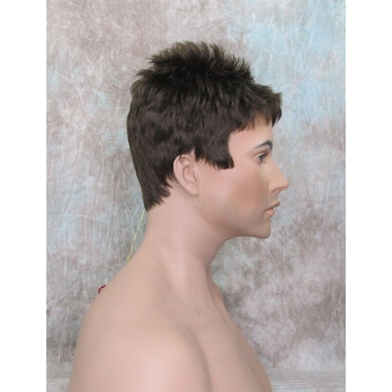 DANNY | Medium Brown Spiky Top Men's Wig Short Short Sides 
