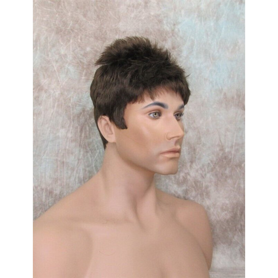 DANNY | Medium Brown Spiky Top Men's Wig Short Short Sides 