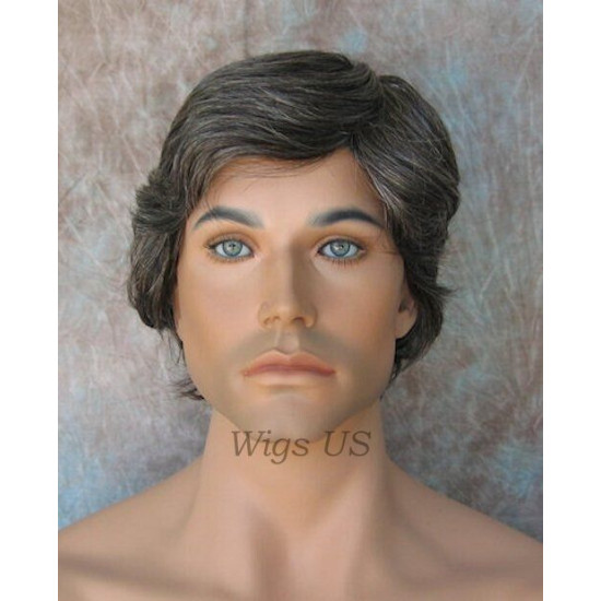STAR | New Look Charcoal Gray Mens Short Wig Straight Layers Hairpiece 