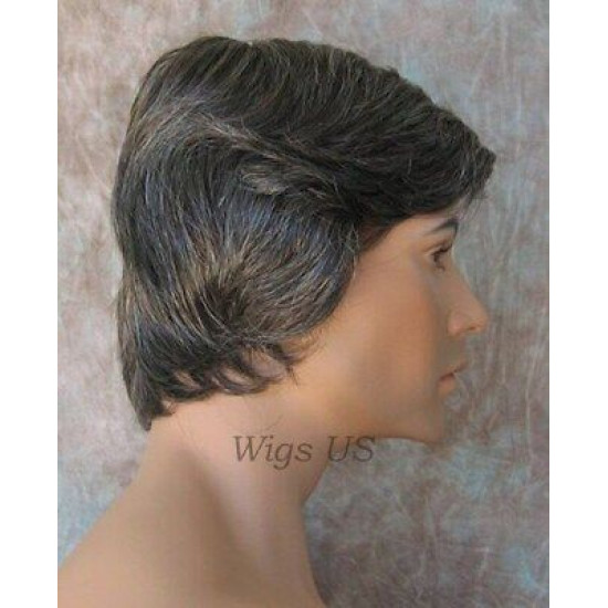 STAR | New Look Charcoal Gray Mens Short Wig Straight Layers Hairpiece 