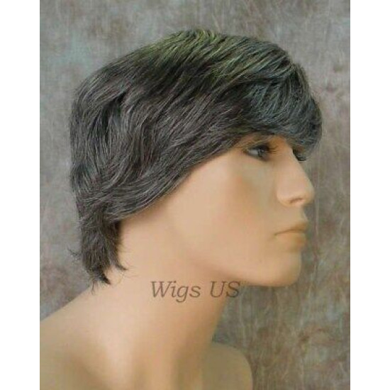 STAR | New Look Charcoal Gray Mens Short Wig Straight Layers Hairpiece 