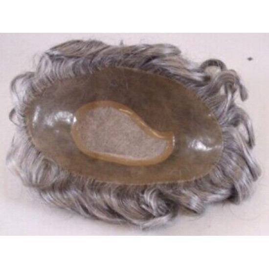 TP-HH | Charcoal Gray 100% Human Hair Men's Toupee Monofilament Base 6" X 8.75" 