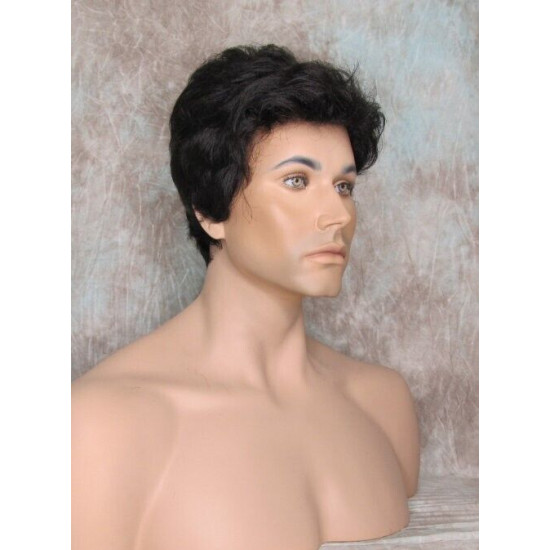 GREGORY | Natural Black Gentle Wave Men's Wig Longer Top Full Hairpiece 