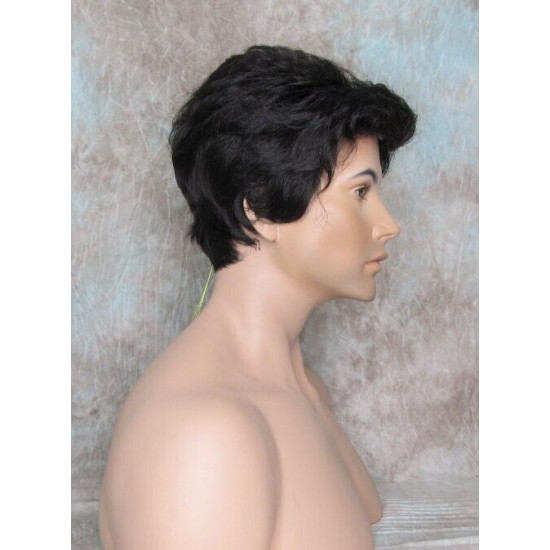 GREGORY | Natural Black Gentle Wave Men's Wig Longer Top Full Hairpiece 