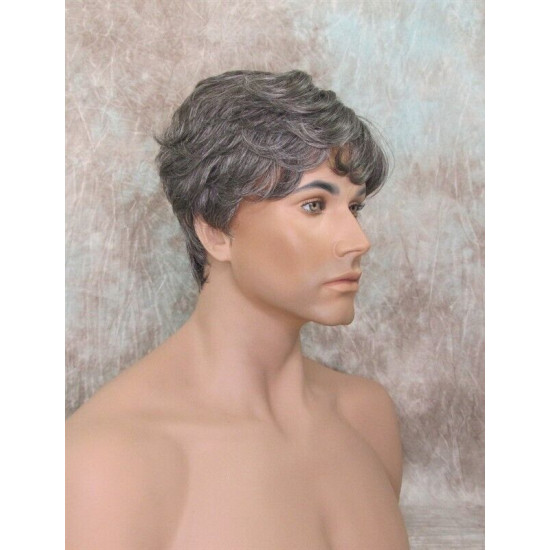 FRANK | Charcoal Gray Men's Wig Thick Wavy Full Mens Style 
