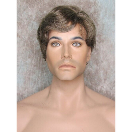 FRANK | Golden Brown 35% Gray Men's Wig Thick Wavy Full Mens Style 