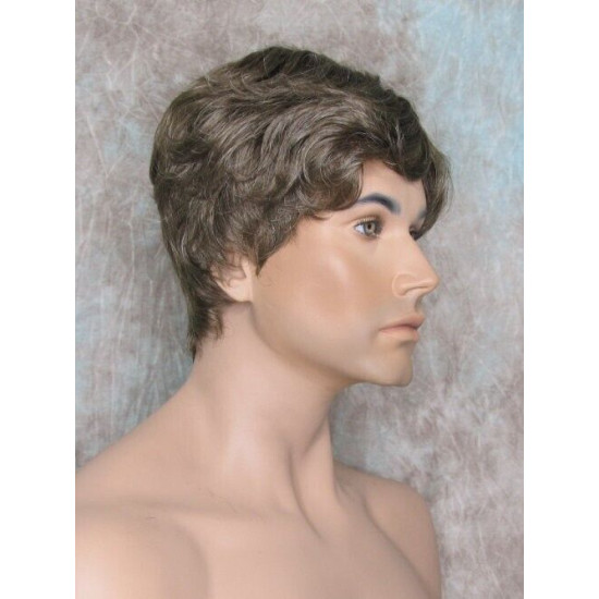 FRANK | Golden Brown 35% Gray Men's Wig Thick Wavy Full Mens Style 