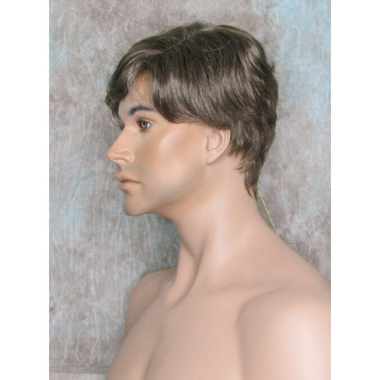 FRANK | Golden Brown 35% Gray Men's Wig Thick Wavy Full Mens Style 